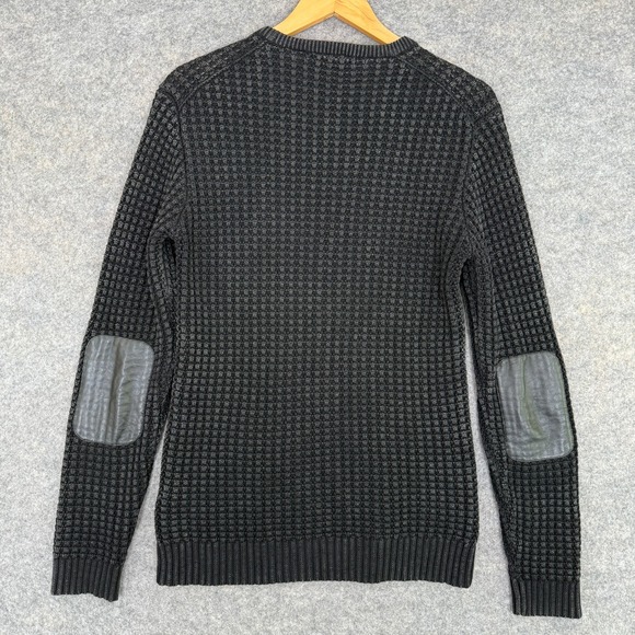 John Varvatos Kargg Chunky Waffle Sweater Small Leather Elbow Patch Linen Blend - Picture 1 of 12
